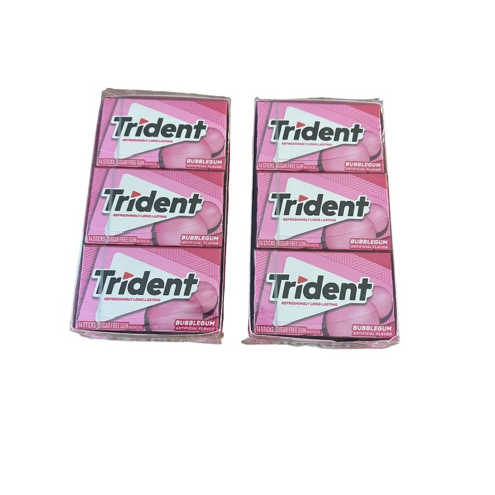 Trident Bubble Gum Flavored Sugar Free Gum Total 24 packs 14 sticks each NEW